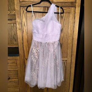 One of a Kind Wtoo Purple Tulle One-Shoulder Cocktail Dress Cheetah Underlay 6